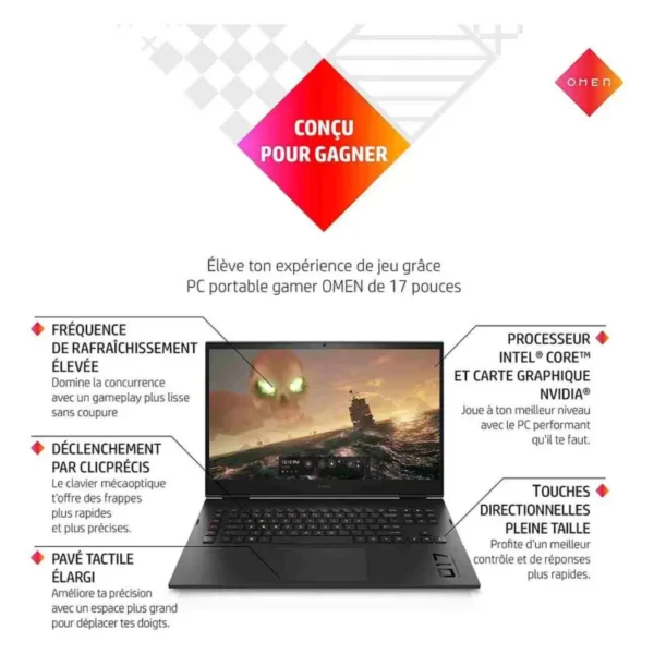 HP OMEN 17-ck2003sf - i7 13700HX - RTX 4080 - Écran 17.3" QHD 165Hz - 32GB RAM pc gamer maroc